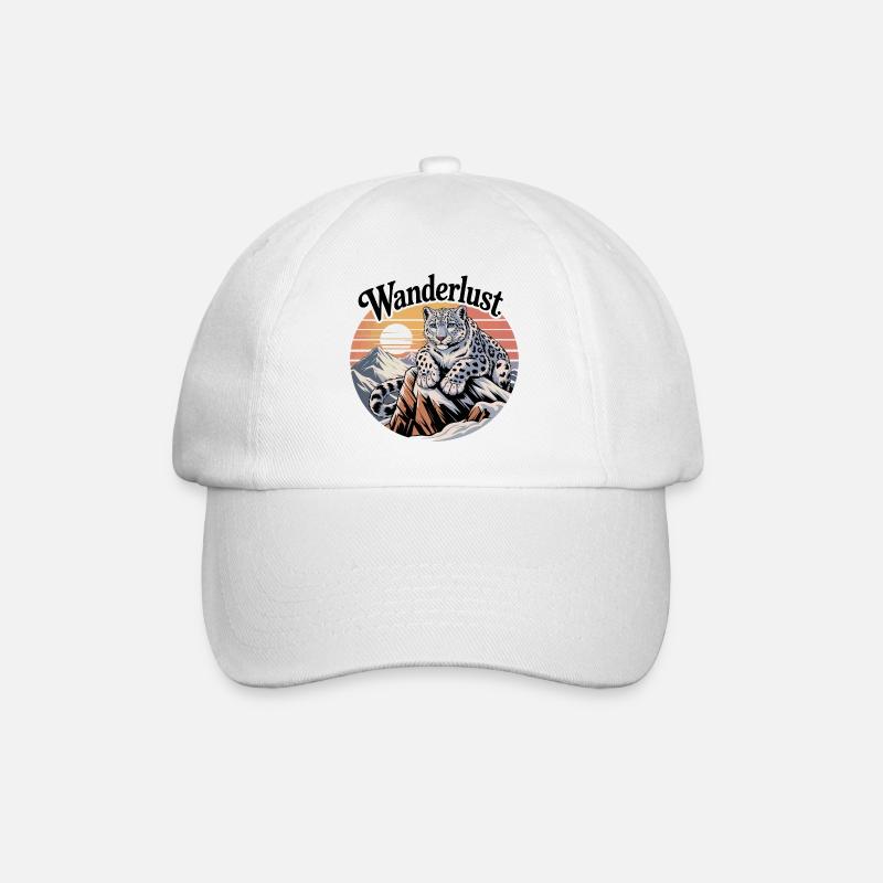 Léopard des neiges au coucher du soleil sur la montagne - Casquette classique - blanc/blanc
