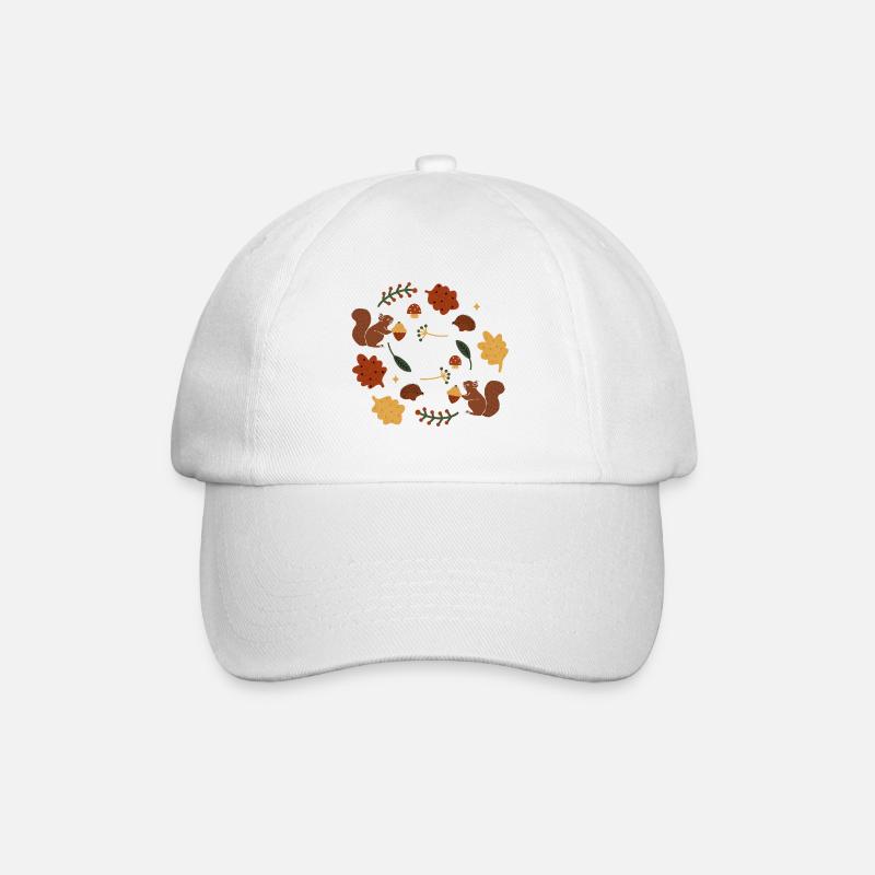 Herbstliche Eichhörnchen und Blätter Muster - Baseballkappe - Weiß/Weiß