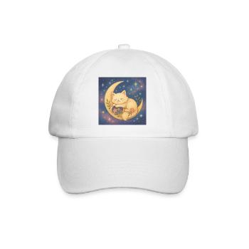 Chat endormi sur la lune dans le ciel étoilé - Casquette classique - blanc/blanc - Devant