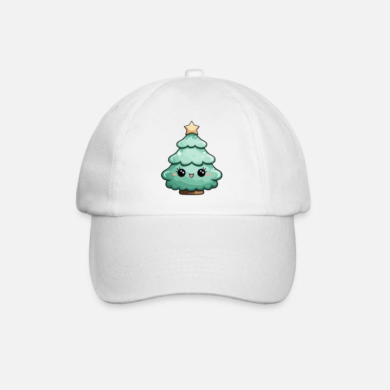 Cute Cartoon Christmas Tree with Star - Baseball Cap - white/white