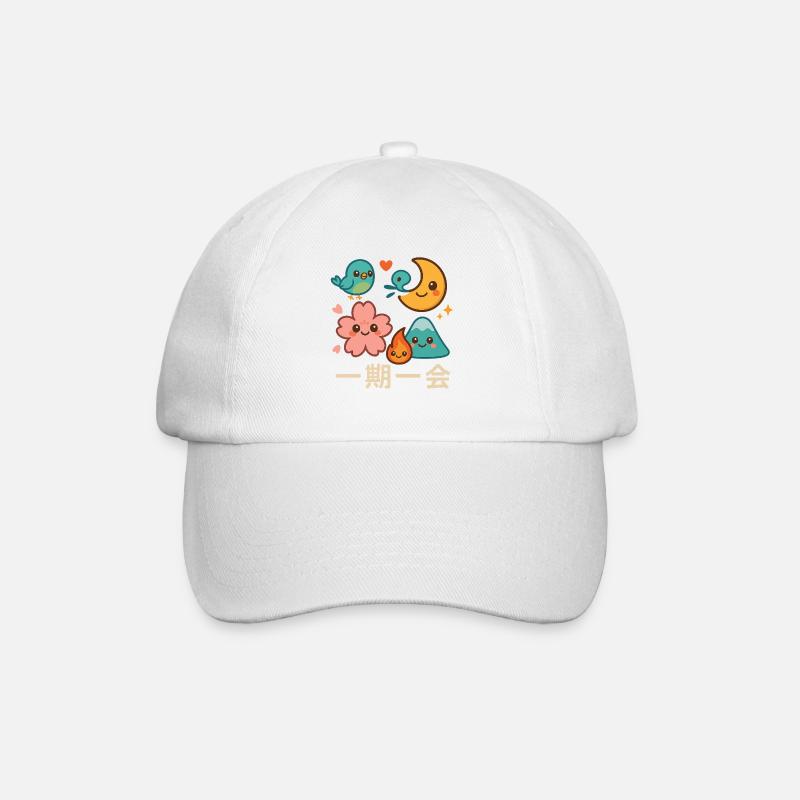 Kawaii一期一会 Motivkollektion - Baseballkappe - Weiß/Weiß