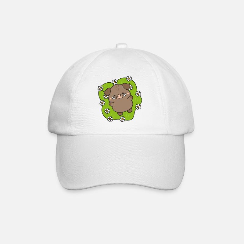 Fröhliches Schwein unter Gänseblümchen - Baseballkappe - Weiß/Weiß