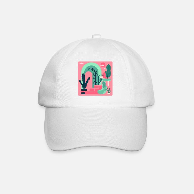 Abstrakte Gartenlandschaft in Pink Retro‑Stil - Baseballkappe - Weiß/Weiß