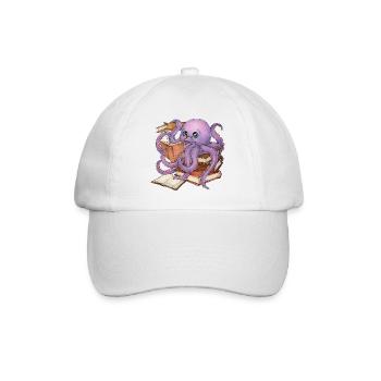Lesender Oktopus im Bücherstapel Buch Geschenk - Baseballkappe - Weiß/Weiß - Vorne