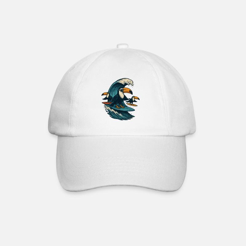 Cool Toucan Surfing Wave Art - Baseballkappe - Weiß/Weiß