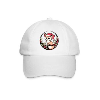 Kawaii Fuchs im Stechpalmenkreis Weihnachtsmütze - Baseballkappe - Weiß/Weiß - Vorne
