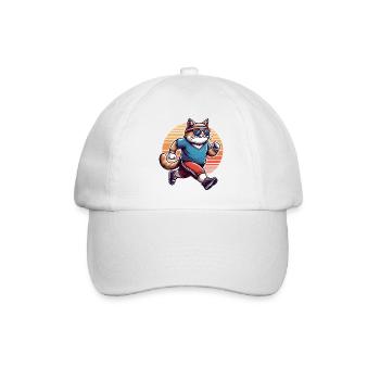 Sporty cat jogging retro sunset - Baseball Cap - white/white - Front