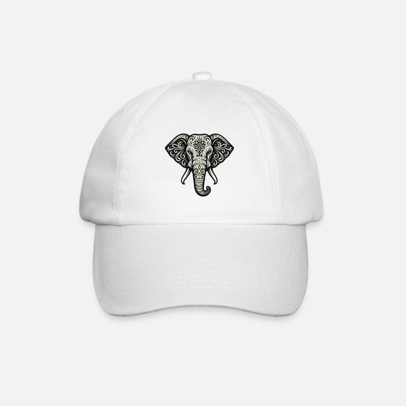 Elefant Mandala Ornament - Baseballkappe - Weiß/Weiß