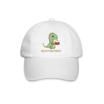 Dino with a birthday cake - Baseball Cap - white/white - Front
