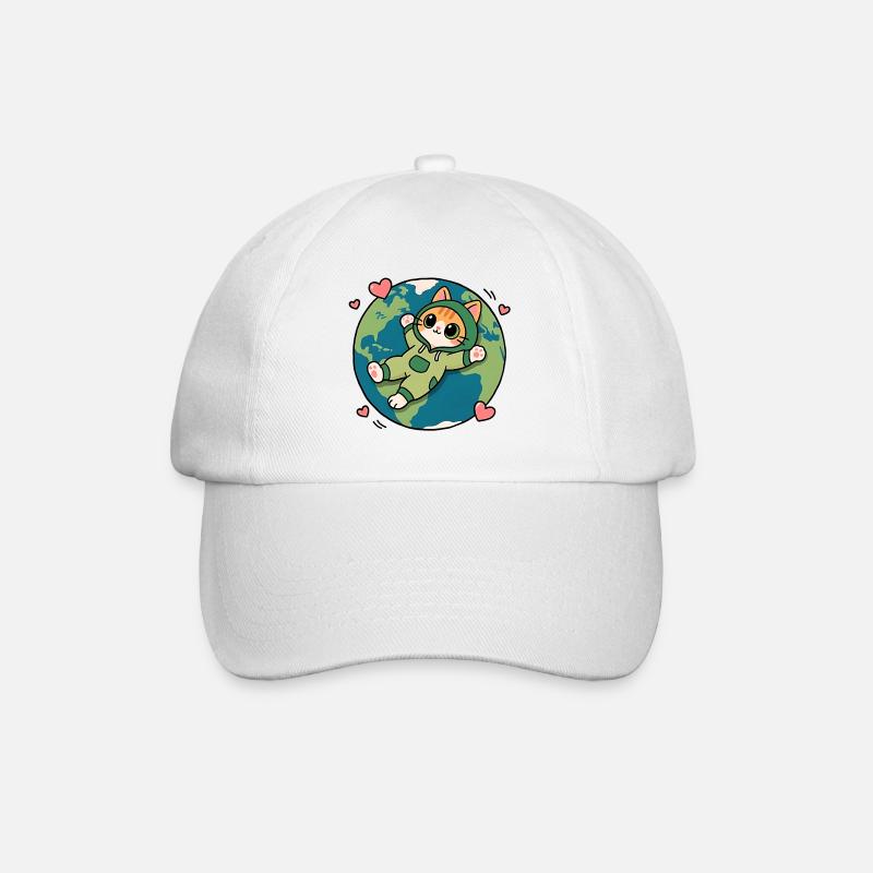 Chat écolo vert sur la planète Terre - Casquette classique - blanc/blanc