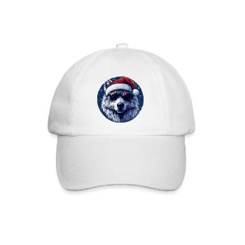 Wolf mit Weihnachtsmütze und Sonnenbrille - Baseballkappe - Weiß/Weiß - Vorne