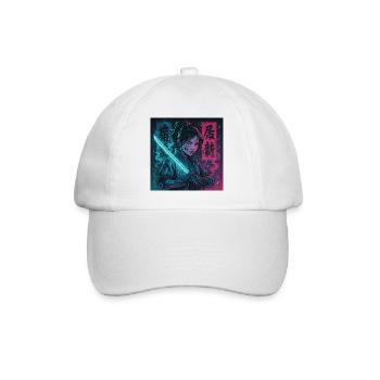 Cyber Samurai Girl Harajuku Y2K Anime Streetwear - Baseballkappe - Weiß/Weiß - Vorne