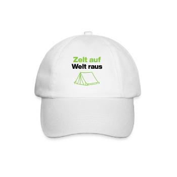 Tent up – world out, for outdoor fans and campers - Baseball Cap - white/white - Front
