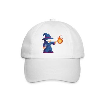 Pixel Wizard and Fire - Baseball Cap - white/white - Front