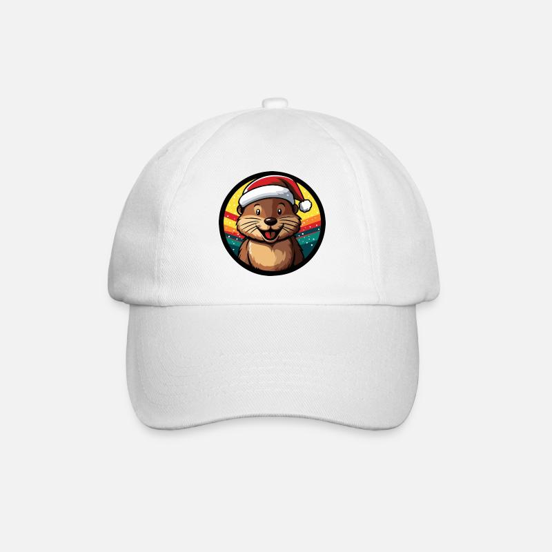 Winter otter in Santa hat - Baseball Cap - white/white