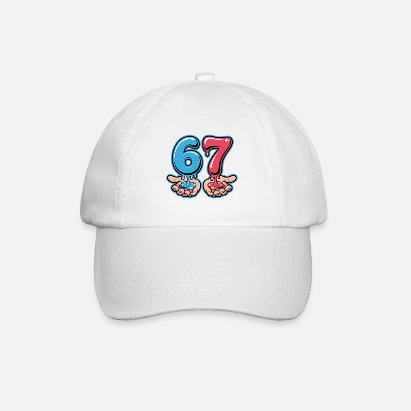 67 - Funny Six Seven T-Shirt - Baseballkappe - Weiß/Weiß