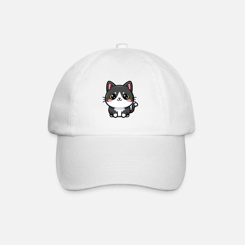Chibi-Katzen-Anhänger - Baseballkappe - Weiß/Weiß