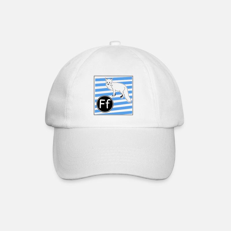 F for Fox (learning to read in primary school) - Baseball Cap - white/white