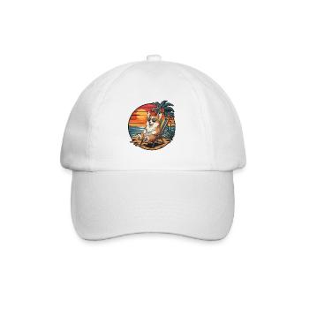 Funny Corgi Dog on Beach Summer Vacation Sunset - Baseball Cap - white/white - Front