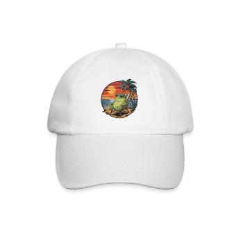Lustiger Frosch am Strand Sommerurlaub Sonnenuntergang - Baseballkappe - Weiß/Weiß - Vorne