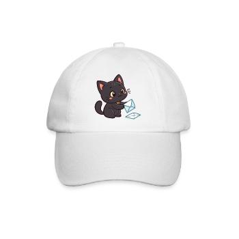 Kawaii Black Cat and Envelopes - Baseball Cap - white/white - Front