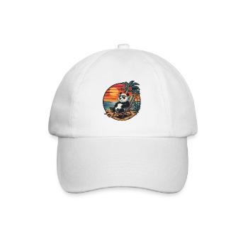Funny Panda on Beach Summer Vacation Sunset - Baseball Cap - white/white - Front