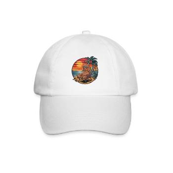 Funny Poodle Dog on Beach Summer Vacation Sunset - Baseball Cap - white/white - Front