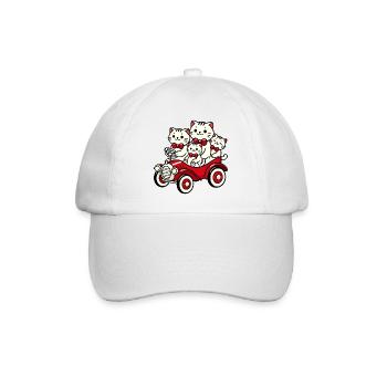 Cat Family Fliege Rotes Auto - Baseballkappe - Weiß/Weiß - Vorne