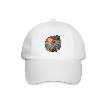 Drôle de rhinocéros sur la plage pendant le coucher de soleil des vacances d’été - Casquette classique - blanc/blanc - Devant