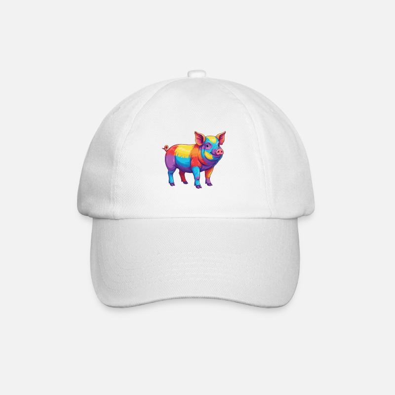 Buntes Schwein-Regenbogen-Pop-Art-Aquarell - Baseballkappe - Weiß/Weiß