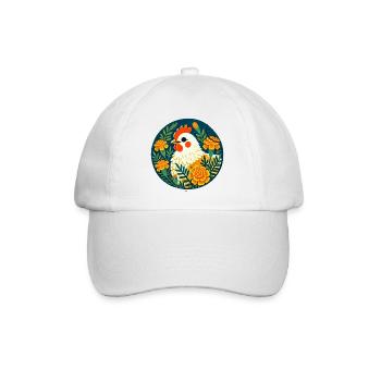 Une poule ensoleillée parmi des fleurs audacieuses - Casquette classique - blanc/blanc - Devant