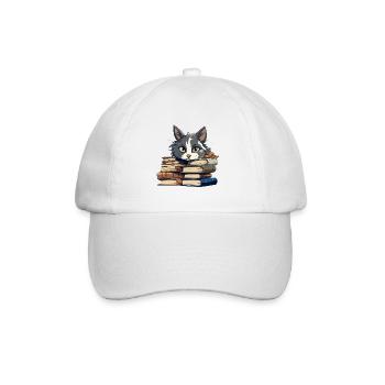 Bücherstapel Katze Bibliophile - Baseballkappe - Weiß/Weiß - Vorne