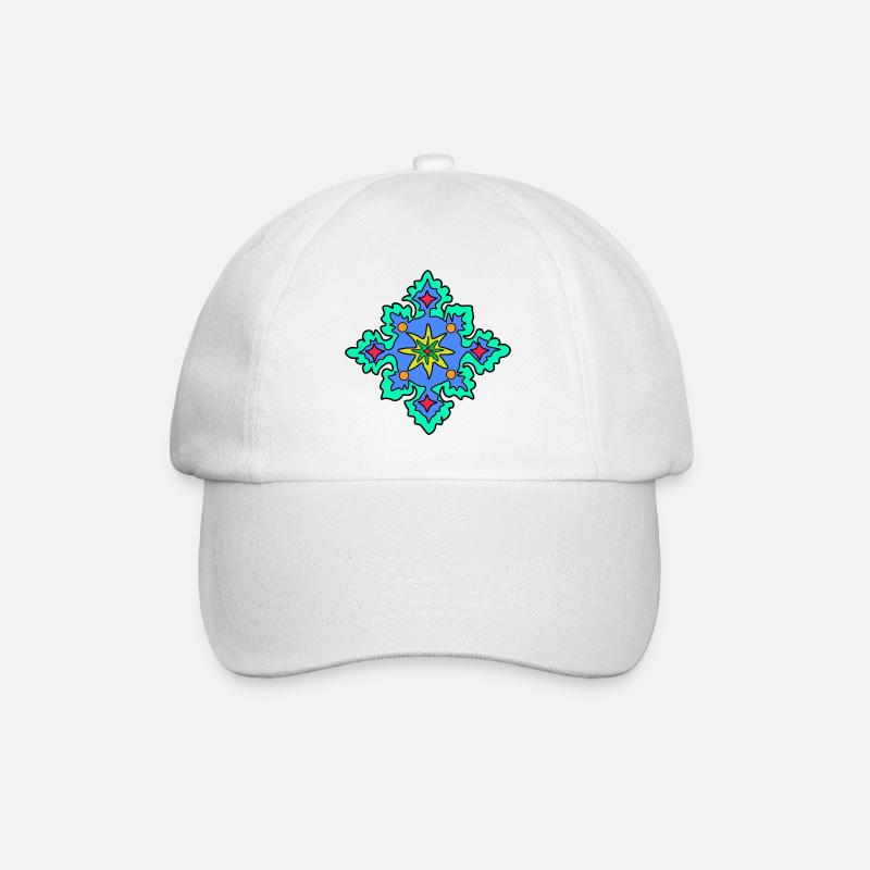 Geometrisches Mandala-Sternmuster - Baseballkappe - Weiß/Weiß