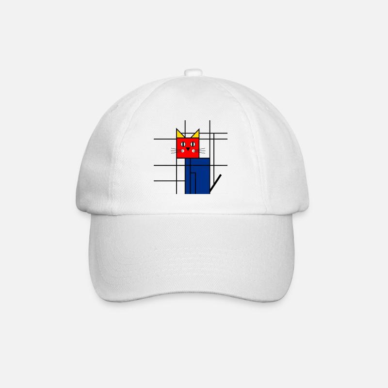 Abstrakte Katze Kunst - Geometrisches Mondrian - Baseballkappe - Weiß/Weiß