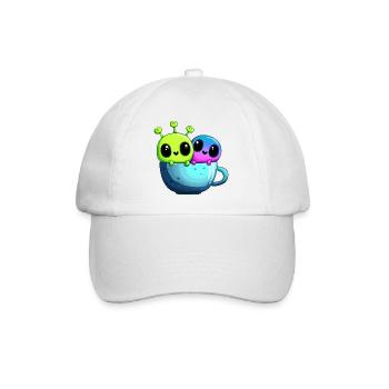 Kleines Alien-Paar in der Teetasse - Baseballkappe - Weiß/Weiß - Vorne