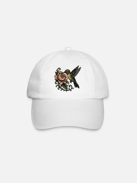 Kolibri mit Rose Vintage Tattoo - Baseballkappe - Weiß/Weiß