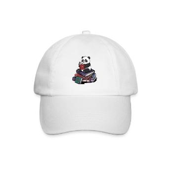 Bookworm Panda Bear Reading Books Art - Baseball Cap - white/white - Front