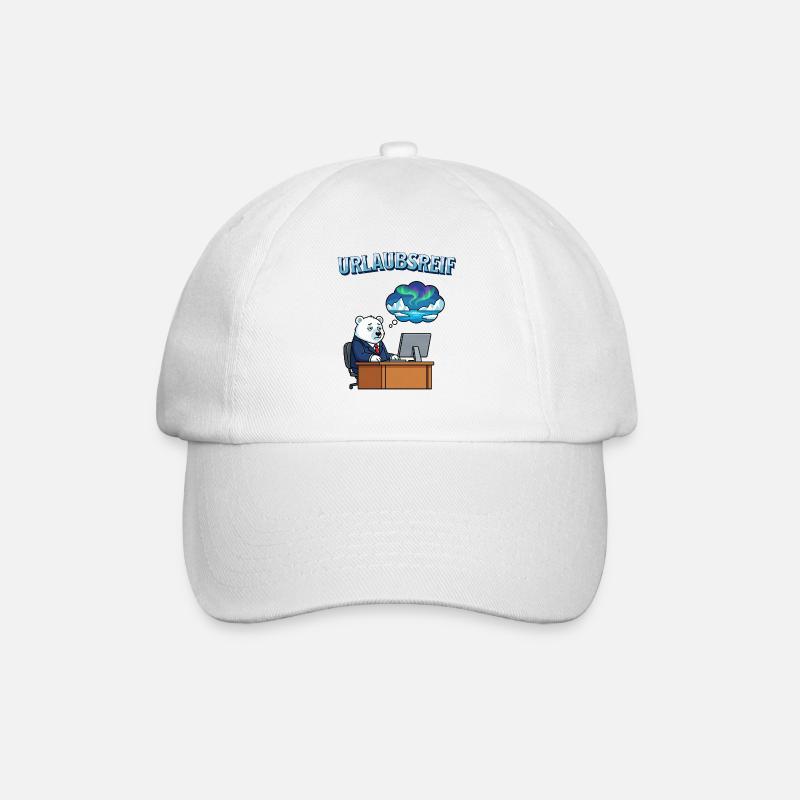 Urlaubsreif Eisbär am Schreibtisch - Baseballkappe - Weiß/Weiß
