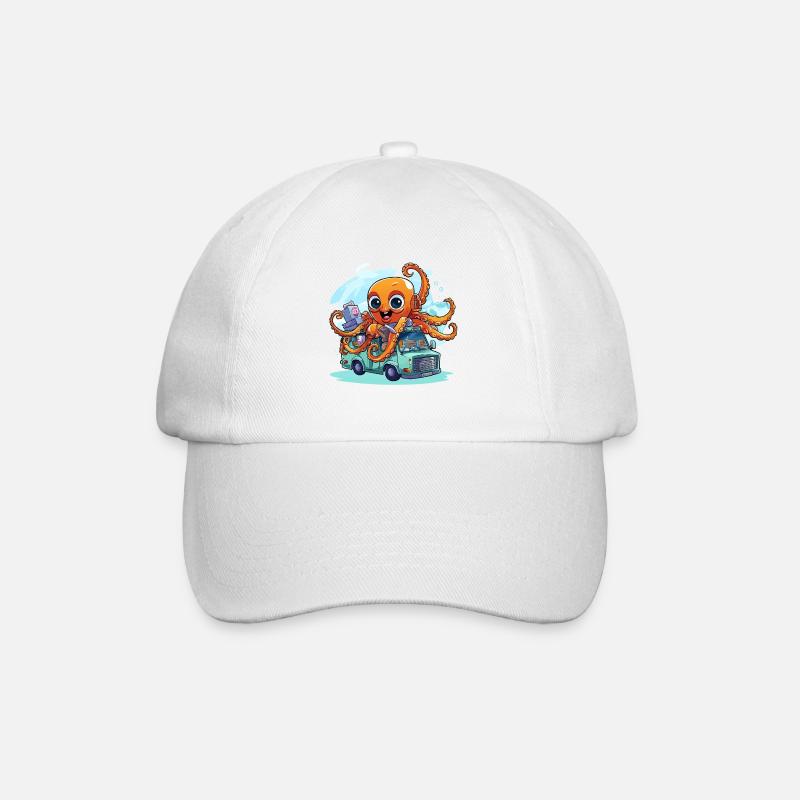 Squid captain in van - Baseball Cap - white/white