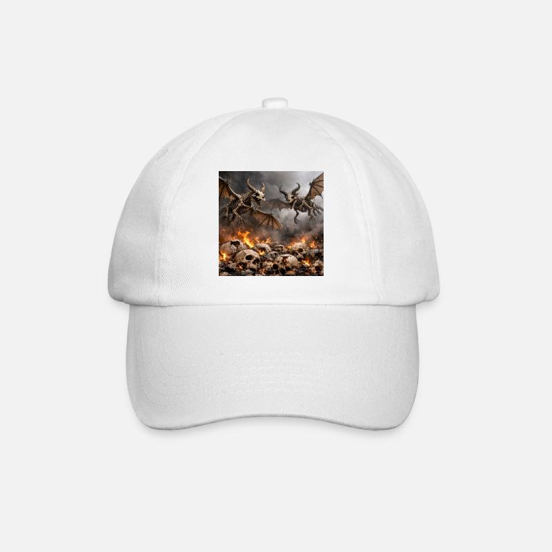 Skeleton Dragons in Flames - Baseball Cap - white/white