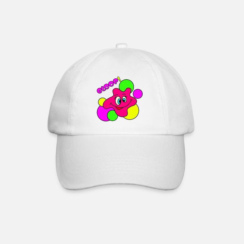 BLOOP! Lustiger Neon Pop-Art Klecks-Charakter - Baseballkappe - Weiß/Weiß