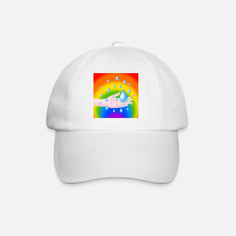 Rainbow Rain Drop and a Hand - Baseball Cap - white/white