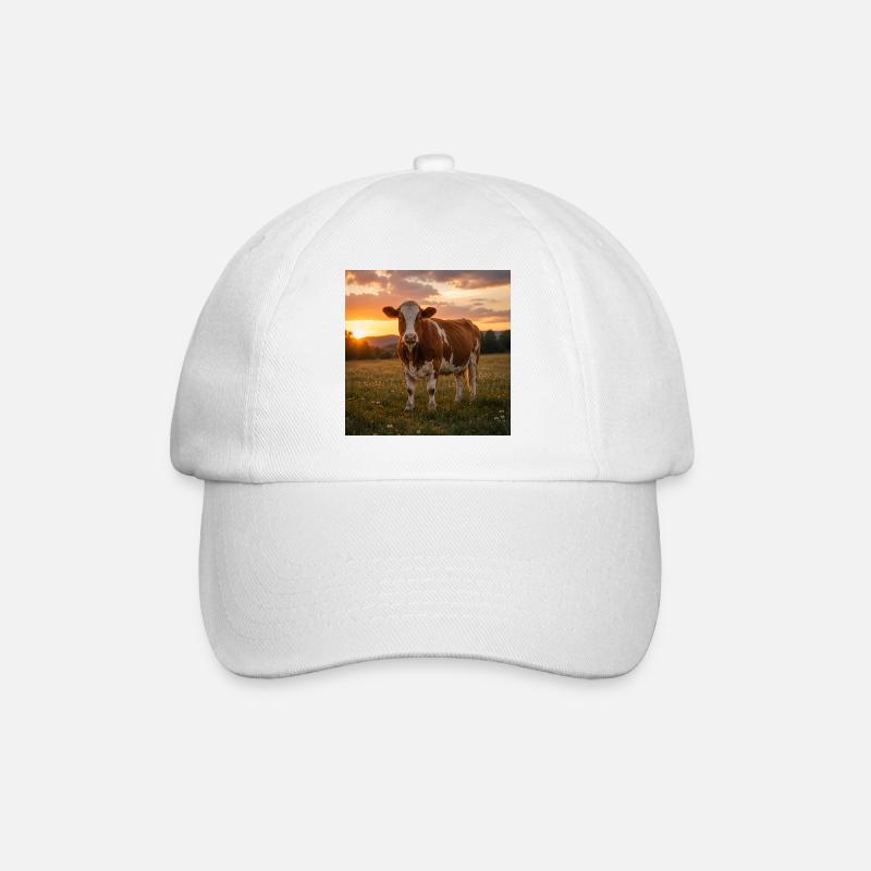 Coucher de soleil et vache dans la prairie - Casquette classique - blanc/blanc