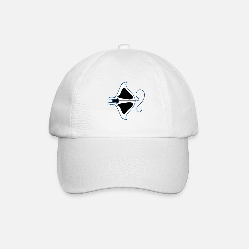 Blue outline manta silhouette - Baseball Cap - white/white