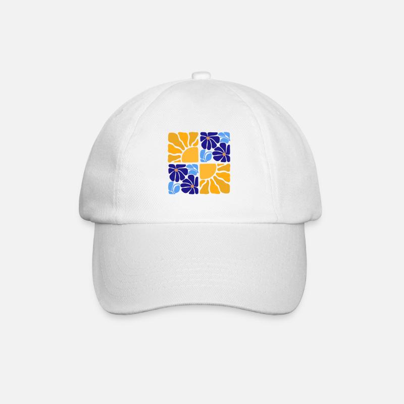 70s Retro Blumen & Sonne Design - Baseballkappe - Weiß/Weiß