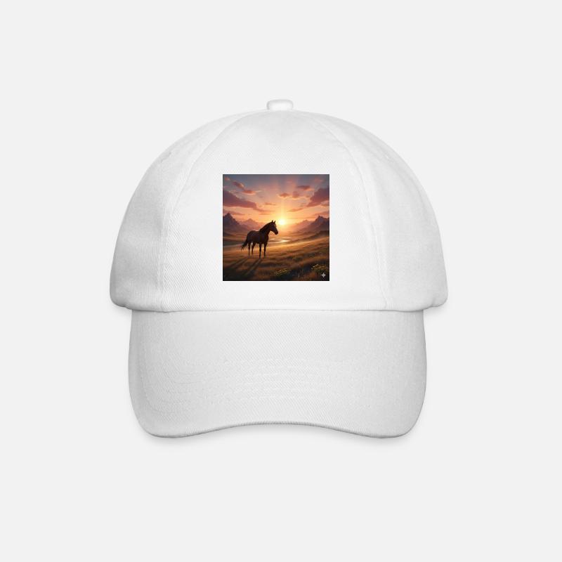Sonnenuntergangs-Pferd im Bergtal - Baseballkappe - Weiß/Weiß