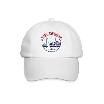 Geneva Switzerland Cityscape and Lake Emblem - Baseball Cap - white/white - Front