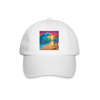 Welle beim Sonnenuntergang - Baseballkappe - Weiß/Weiß - Vorne