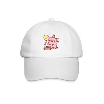 Süßes Schwein mit Geburtstagskuchen und Ballon - Baseballkappe - Weiß/Weiß - Vorne
