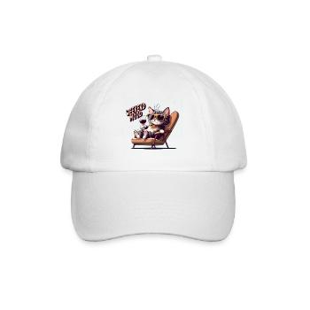 Süßes Katzen-Wochenend-Stimmungs-Katzenliebhaber-Shirt - Baseballkappe - Weiß/Weiß - Vorne